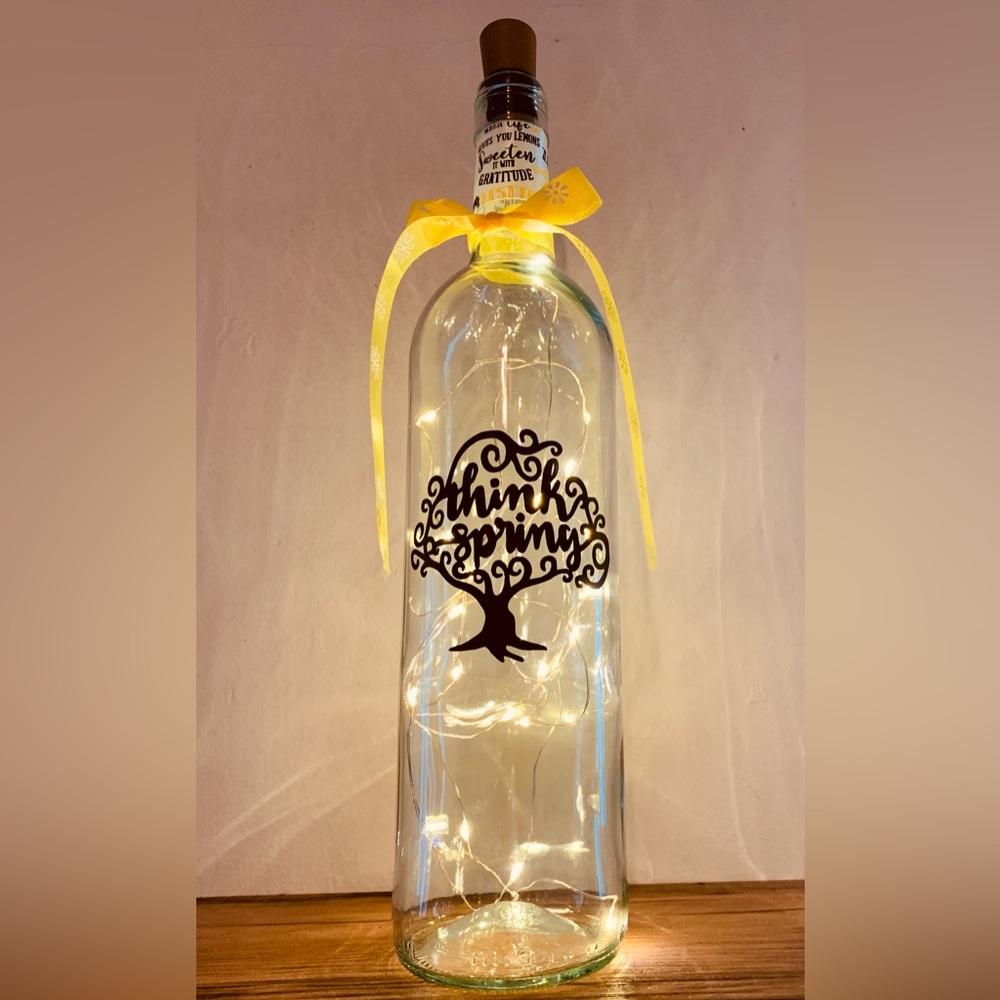 Hand Crafted- ‘Think Spring’ Wine bottle lantern